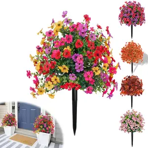 Artificial Fake Flowers Plants for Outdoors Decor, Flowers Outside Faux Daisy Eucalyptus Plants UV Resisitant for Planter Pot Front Porch Garden Patio Decoration