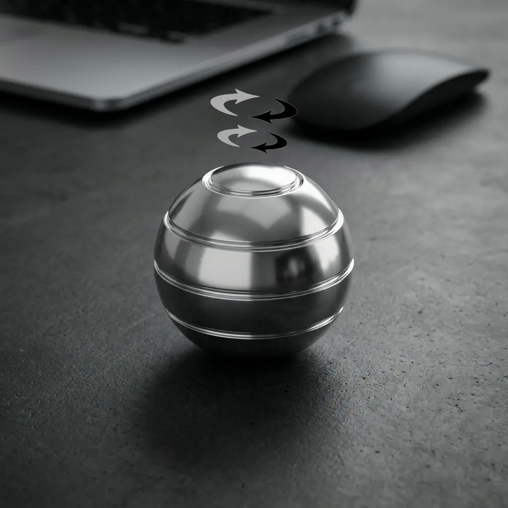 Premium Kinetic Art Desk Sculpture, Solid Aerospace Aluminum Optical Illusion Sphere with Silent Precision Bearing, Executive Office Stress Relief Gadget, 1.5” Silver
