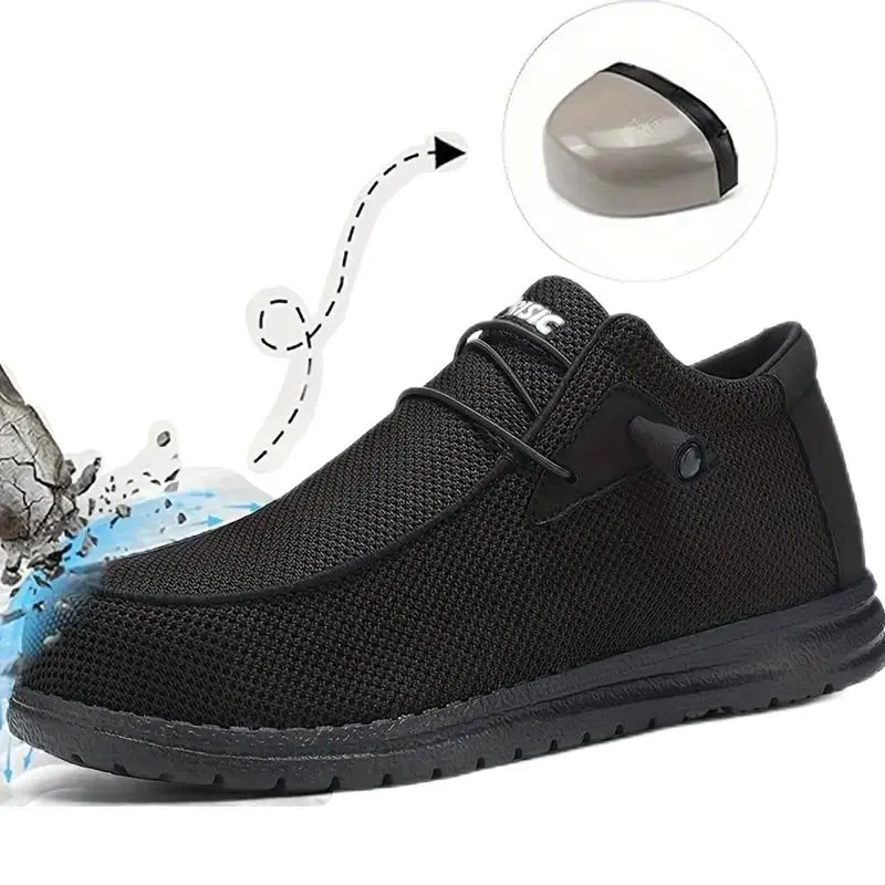 Steel Toe Shoes Men & Women Puncture Proof And Smash Proof work boots ,Men's black shoes Nurse Shoes Suitable For Outdoor Work Blue Collar Industrial Construction non slip work shoes safety shoes  Lace-Free Worker Soft