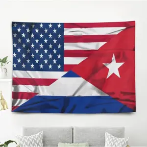 Cuba-USA Flag Background Cooperation Friendship Peach Skin Horizontal Wall Hanging Tapestry, Heat Transfer Printed, Suitable for Home Decoration, Gift & Outdoors Use (Available in Multiple Sizes)