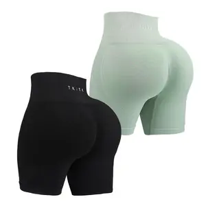 2 Pices TKITK Women's Solid Color Seamless Gym Shorts, Breathable Comfortable High Stretch Yoga Shorts For Women, Ladies Sportswear for Indoor Outdoor Wear, Activewear, Workout GYM Shorts, Breathable Stretchy Shorts, Butt-Lifting Shorts Waist, NV