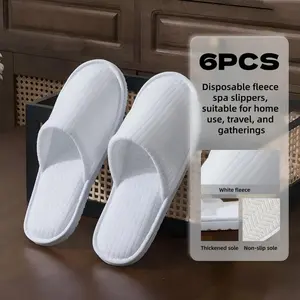 6 Pairs Disposable Fleece Spa Slippers, Foot Care Slippers, Home Use Outdoor Travel Party, One-Size Fits All, Multi-Pack, Soft & Warm