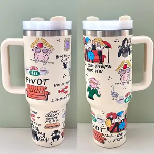 Friends Central Perk Tumbler 40oz Movie Fan Bow Cup with Handle Travel Mug Gift For Him or Her