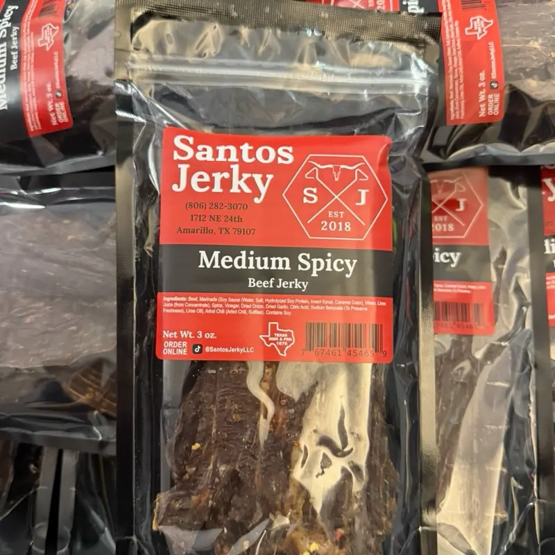 Santos Medium Spicy Beef Jerky - Dry Dried Snack, Carne Seca, Ideal for Youth