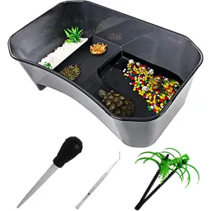 Plastic Turtle Tank Reptile Habitat Pet Terrariums Turtles Tank Aquarium Terrapin Topper Basking with Platform Plants,Durable,Safe,(Black) TURTLE TANK