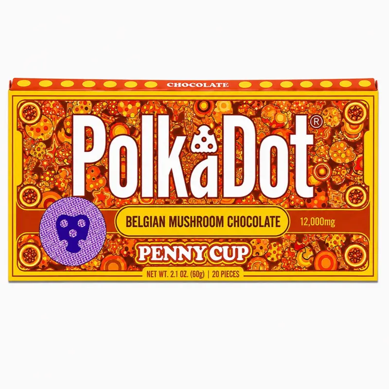 Polkadot Belgian Chocolate, Penny Cup, 20 Count, High Potency Plant-based Mushroom Snack, 100% Organic, 100% Vegan, High-Quality Ingredients, Made in USA, All Natural, Healthy Chocolate, 20 Piece Chocolate Bar