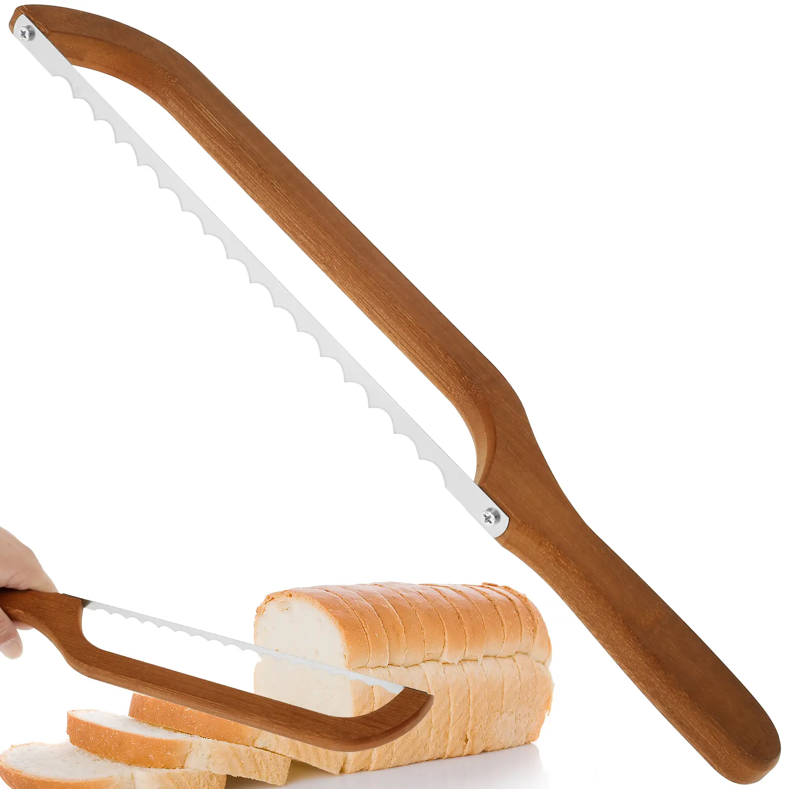 Sourdough Bread Bow Cutter Serrated Bagel Cutter Stainless Steel Sourdough Bread Slicer Portable Bread Cutting Tool with Bamboo Handle Bread Slicer for Homemade Bagels Bread Baguettes Bakeware Utensils Kitchenware
