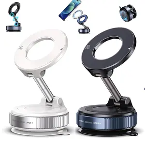Upgraded Foldable Magnetic Car Phone Mount, Unpowered Vacuum Adsorption Holder, Dual Fixation Magnetic & Suction Design, 360° Rotation Adjustable Angle Silent Bracket for iPhone Android