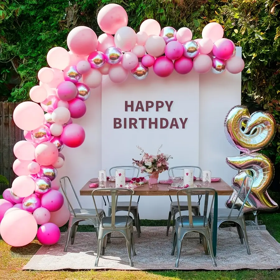 114Pcs Party Decorations, Pink and Silver Balloon Arch Set - Includes soft pink, bright pink, and 4D star balloons, suitable for princess parties, birthday decorations, baptisms, anniversaries, wedding decorations, and Valentine's Day decorations.