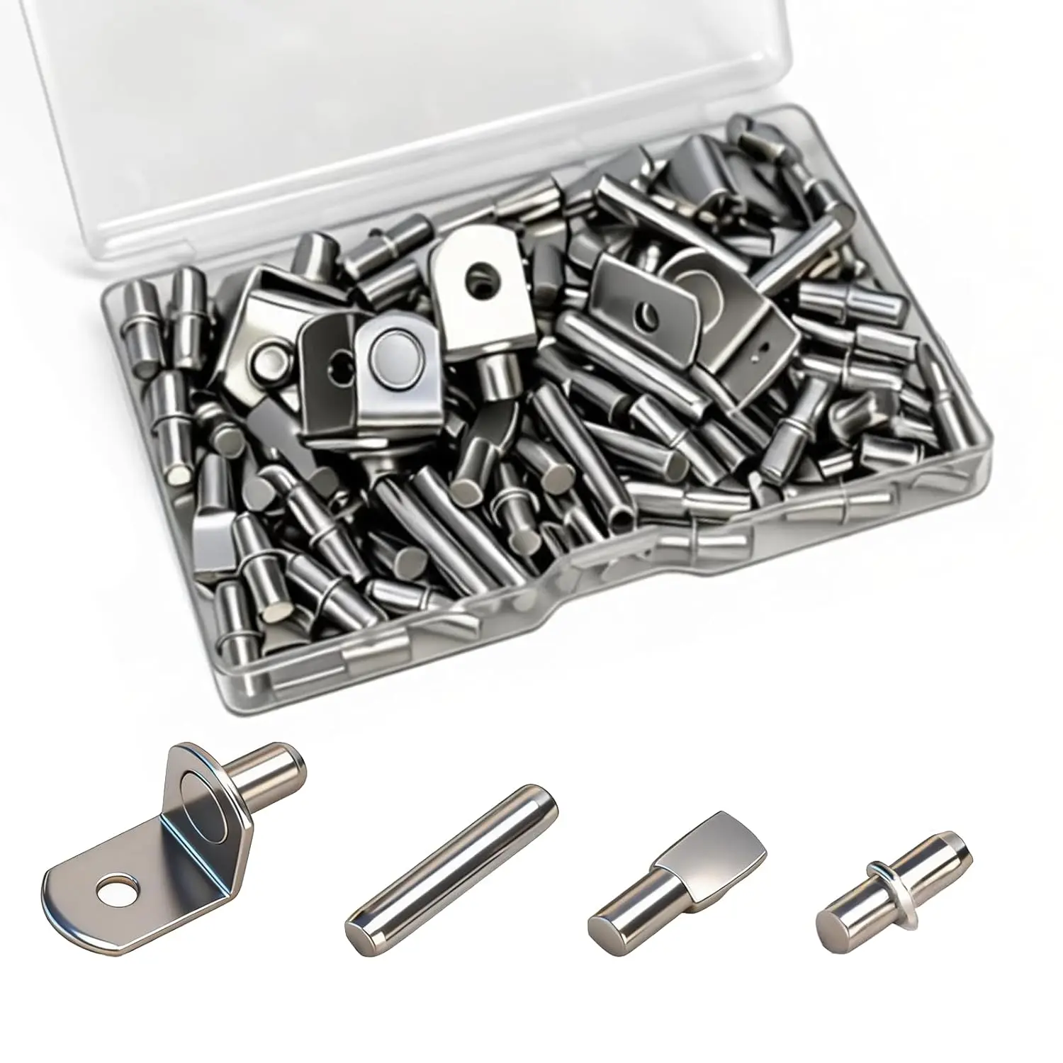 104PCS Premium Metal Shelf Support Pins - 4-Style Cabinet Shelf Brackets & Holders for Kitchen Cabinets, Bookshelves