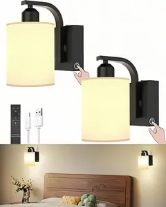 Spring Sales Entry Ways Wall Sconce with Remote Control & USB Port Modern Black Finish for Bedroom and Living Room Lighting Adjustable Leds Color Changing Nightlight