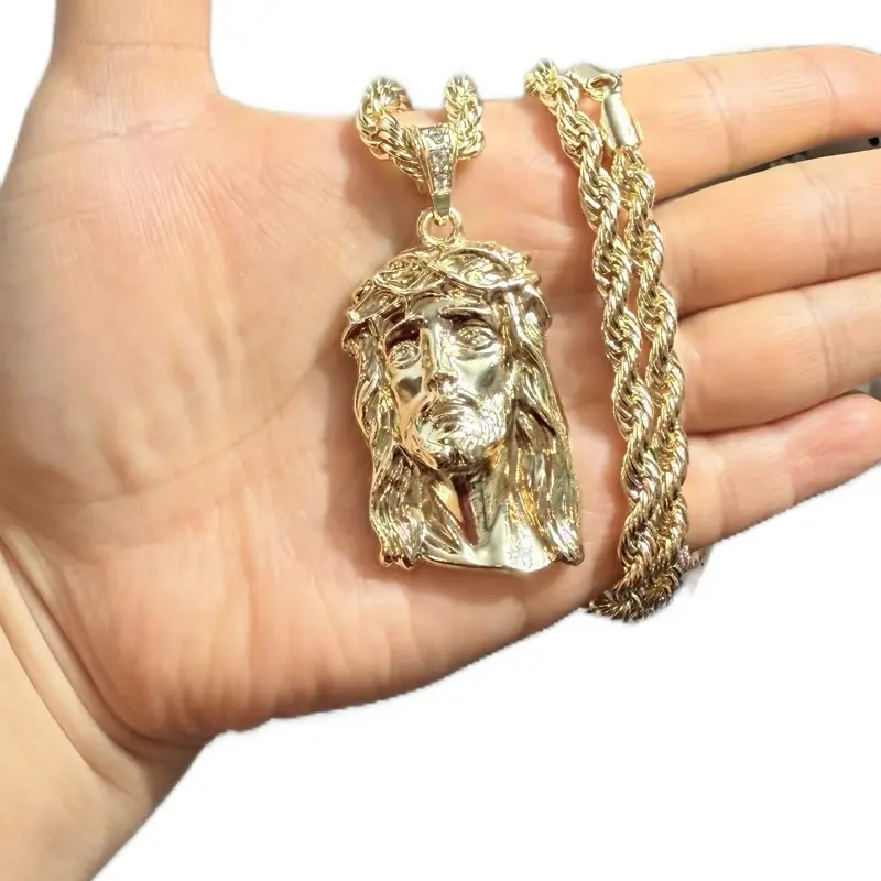 Jesus Big Pendant Necklace Gold Plated 24" Inches Chain with Detailed Pendant Design Fashion Jewelry