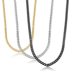 Cassieca 3.5mm Cuban Link Chain Necklace for Mens Boys Women Black Silver Tone Chains for Men Available in 16/18/20/22/24/30 inch Chain Men's Accessories