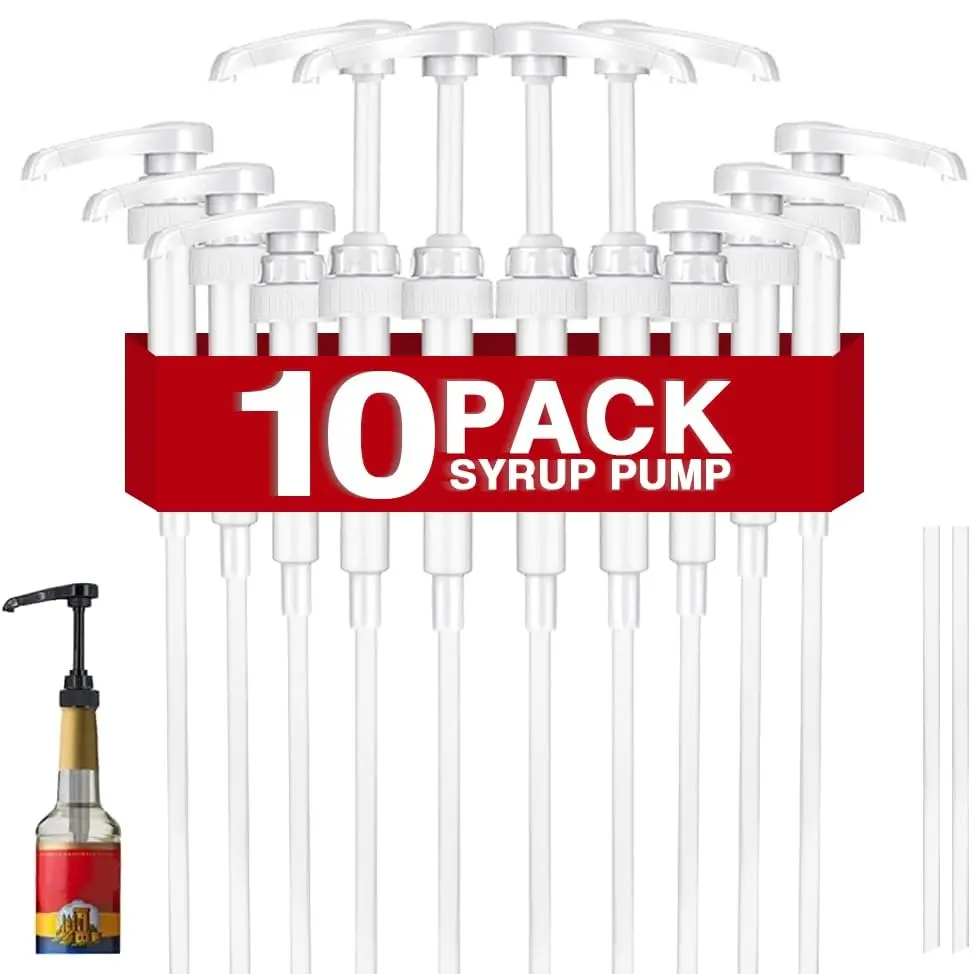 10PCS Reusable Gold Syrup Pumps - Reuse-Friendly, Aesthetic, Smooth, Lightweight Kitchen Utensil Dispensers for 750ml Bottles, Coffee Bar Drinks