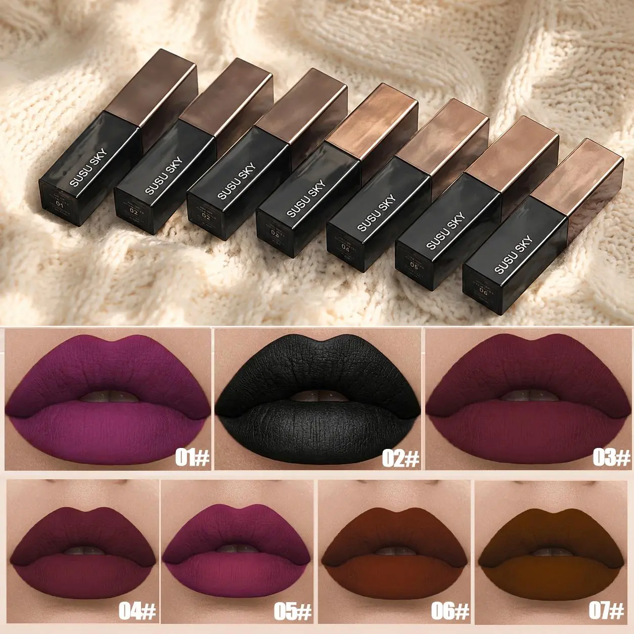 HERORANGE 6-PC Lip Stain Kit, Colorful Matte Waterproof Velvet Lip Tint, Moisturizing, Long-Lasting & Smudge-Proof for a Flawless Finish in Rich Chocolate Shades, Moisturizing Lip Tint