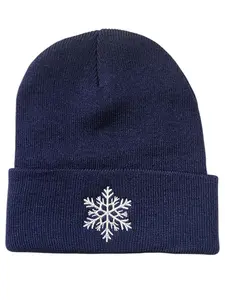 Unisex Acrylic Snowflake Beanie with Letters & Elasticity - Soft, Comfortable Christmas Winter Layering Accessory for Chilly Outings - Hand Wash Only