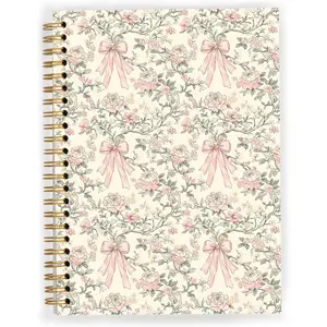 Bow Spiral Notebook,  Chinoiserie Floral Notebooks for Note Taking, Trendy Preppy Journals for Writing, Girly Aesthetic Journal Journaling, 5.5x8.3 Inch