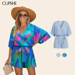 CUPSHE Leopard Print Romper Short Sleeve Lace Up V-Neck Wide Leg Jumpsuit for Summer Vacation Beachwear Comfort Fit Outfit Womensfashion Womenswear #tiktokshopmemorialday