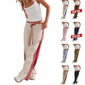 Molitree Women's Wide Leg Pants Drawstring High Waist Side Stripe Elastic Casual Pants with Pockets Womenswear Loose Fit Activewear