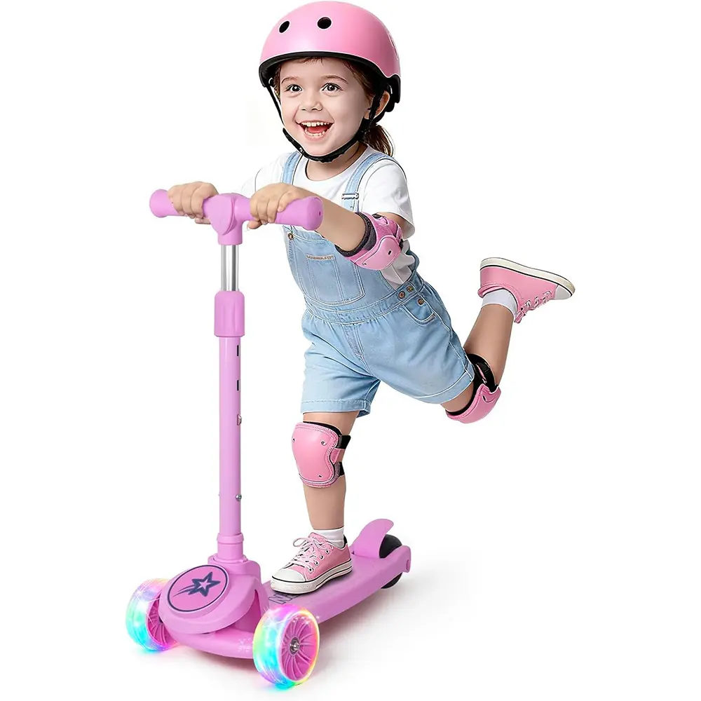 Nattork 3 Wheel Kids Scooter for Boys Girls Ages 3-8, Light Up Wheels Toddler Scooter with 3 Adjustable Height Handlebars, Lean-to-Steer & Wide Anti-Slip Deck, Holds Up to 110 LBS Outdoor Sport Toy