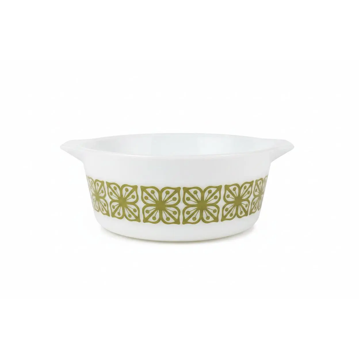 Vintage Pyrex Verde 2.5-qt Round Shape Cinderella Casserole Dish (475 B) - Square Flower Glass Bakeware for Baking, Kitchen Cookware