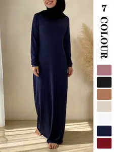 Muslim Sleepwear Plain Long Sleeve Fitted Dress, Islamic Muslim Clothing, Muslim Dresses, Essential for All Muslim Women, 7 Colors, 5 Sizes, Suitable for All Ages, Muslim Women Gowns