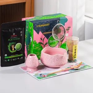 TEANAGOO 7-Piece Pink Matcha Set, Cherry Blossom Ceramic Bowl with Spout, Traditional Matcha Whisk Kit for Tea Ceremony, Matcha Latte Making, Home Café & Gift Giving