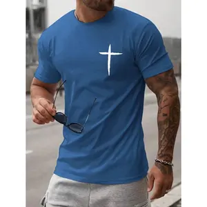 Manfinity Homme Men's Cross Printed Slim Fit T-Shirt, Cross T-Shirt, Jesus T-Shirt