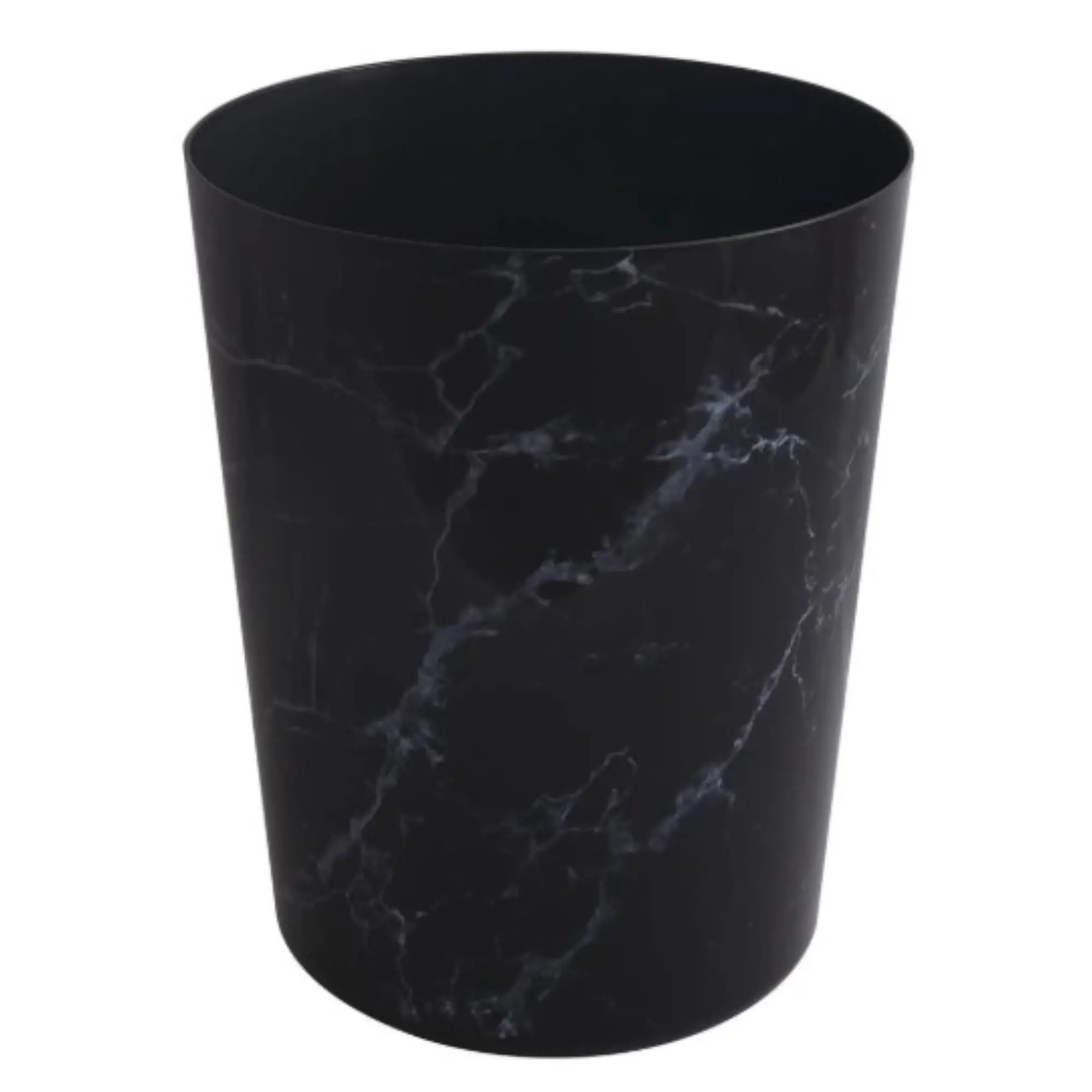 5gal Top-Opening Polypropylene Bathroom Trash Can - Marble-Look, Smooth, Black & White Minimalist Household Cleaning Bin, Lightweight Wipeable Single Unit for Bathroom Use