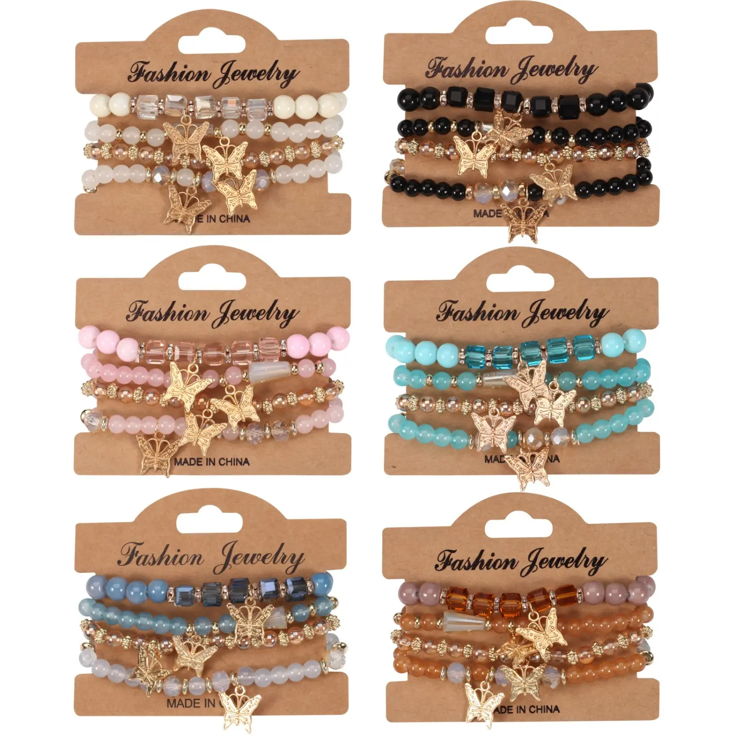 4-Piece Bohemian Multi-Layer Beaded Bracelet Set, Handmade with Artificial Crystal Glass Diamonds, Unisex Daily Wear Fashion Jewelry, Four Pieces