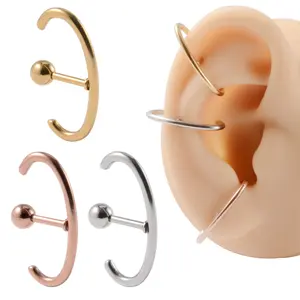 Stainless Steel C-shaped Semicircular Stud Earrings Personalized Puncture Electroplating Arc Earbone Ring External Thread Earbone Stud