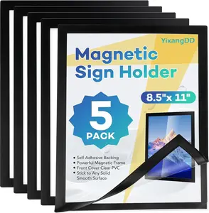 5 Pack Magnetic Sign Holder 8.5" x 11" Self-Adhesive Magnetic Wall Mount Sign Holder, Document Holder for Wall Window Office Poster & More