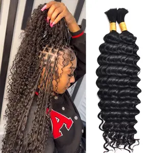 Human Braiding Hair For Boho Braids Human Hair Bundles Deep Wave Bundles 100g(2 Bundles/Pack) Human Braiding Hair Extensions No Weft 100% Brazilian Virgin Curly Braiding Hair