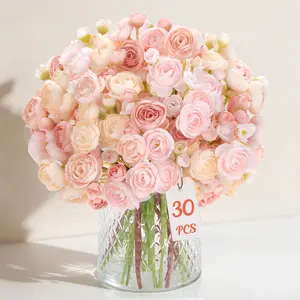 30Pcs Ranunculus Artificial Flowers Faux Silk Mini Ranunculus, Spring Flowers Artificial Indoor for DIY Bouquets, Bulk Fake Wedding Filler Flowers for Bride Shower Decorations