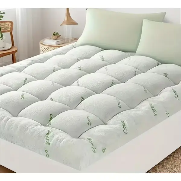Premium Bamboo Viscose Rectangular Mattress Topper - Quilted Fitted Soft Pillow Top, 21-in Deep Pocket, High-Quality Padding, Stitchwork, Cooling for Hot Sleepers, Stylish Bedding Cover, Deep Pocket Up To 21 Inches, Extra Thick