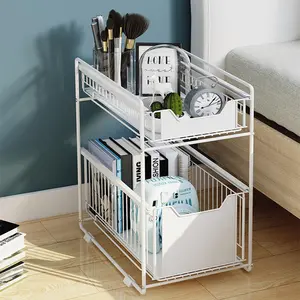 2-Tier Pull Out Cabinet Organizer, 2 Tier Under Cabinet Organizer, No Drill, Stackable, Heavy Duty Carbon Steel Shelves for Kitchen, Pantry, Bathroom
