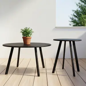 2-Piece Round Nesting Coffee Table Set, Modern Black Metal Side & End Tables, Space-Saving Accent Table Set for Living Room, Bedroom, Balcony, Patio, Indoor & Outdoor Use