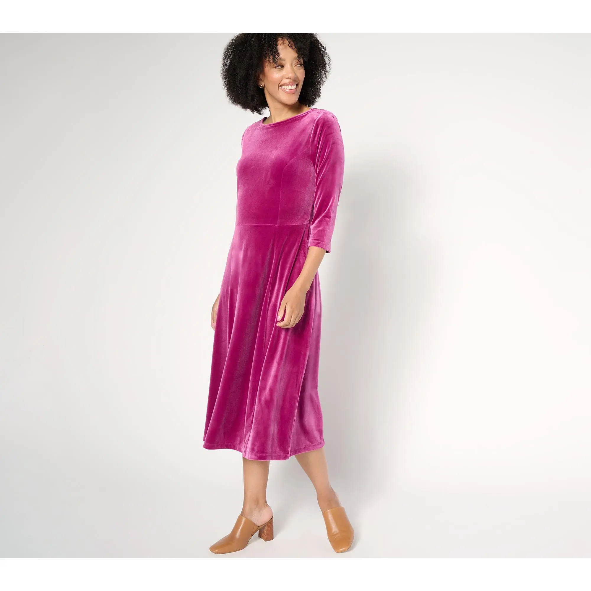 Denim & Co. Petite Knit Velvet Round Neck Midi Dress
