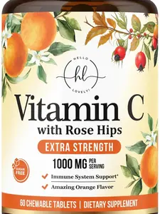 Vitamin C Supplement 1000mg - Extra Strength with Rose Hips Bioflavonoids - Sugar Free Vitamin C Chewable Pills, Nature's Vit C for Immune Support & Antioxidant Protection - Chewable Tablets Healthcare Fitness