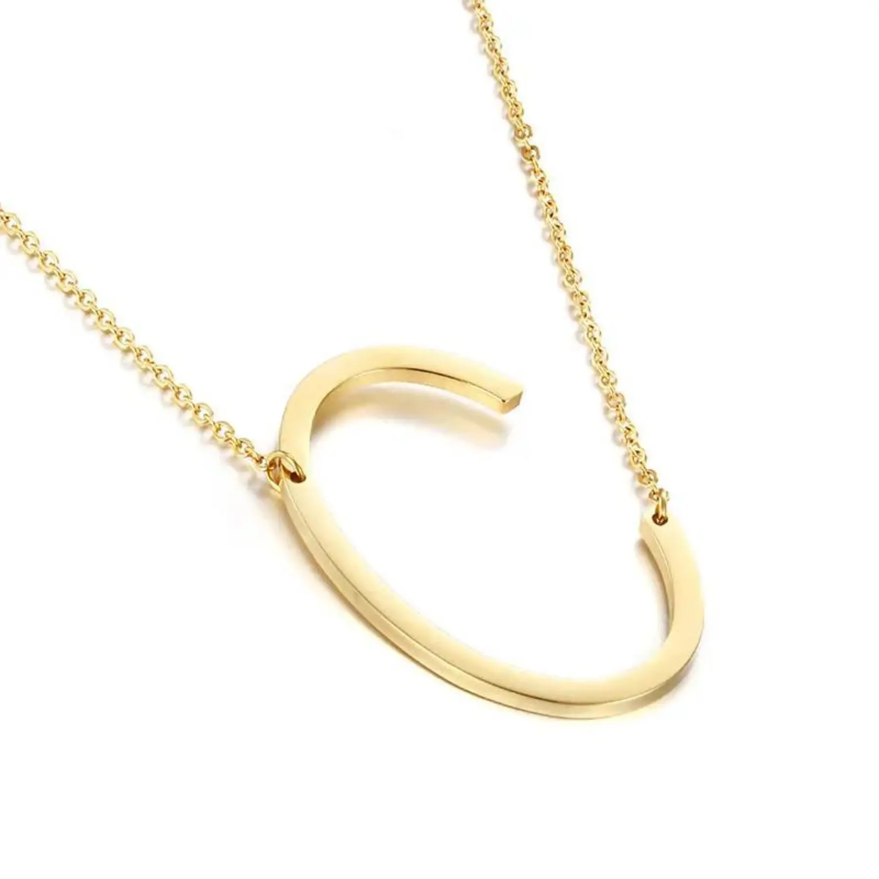 Sideways Initial C Necklace 18K Gold Plated Stainless Steel Large Letter  C Necklace Big Initial Pendant Monogram Name Necklace for Women Female Anniversary Birthday