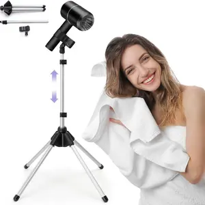 Adjustable Hair Dryer Stand, 29-59 Inch Hair Dryer Holder with Tripod & Universal Clip, 360-Degree Rotating for Bathroom, Vanity, Makeup Room