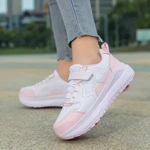 Simple and stylish roller skates for boys and girls with decorative stitching - detachable, high-speed gliding four-wheeled sports shoes, easy to put on and take off with a hook and look, suitable for active boys and girls, suitable for all seasons