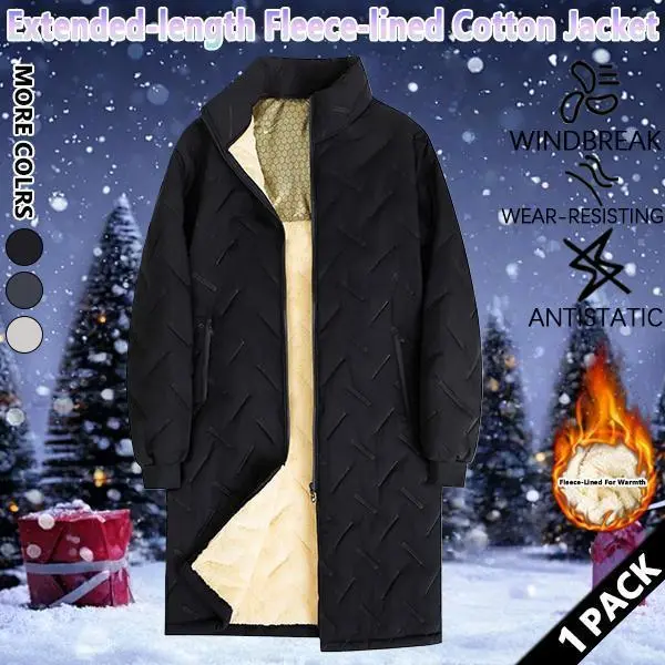 Men's Stylish Mid-Length Fleece Coat with Lamb's Wool Lining, Casual Plain Long Sleeve Outerwear with Zip-Up Stand Collar for Winter, Menswear, Warmth, Comfortable, Everyday, Tops, Zipper, Jacket