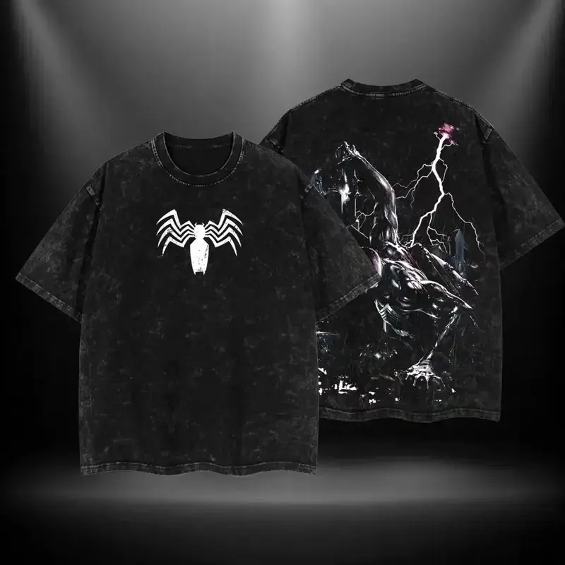 Washed Tee The Dark Style Symbiote Spidey V5 Double Printed Oversize Lightweight Acid Washed Tee TV Show Graphic Top Cotton Gift T-Shirt For Comic Lover, Gift T-Shirt For Movie Lover WED