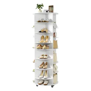 【fathersdaygift】VEVOR 7-Tier 360° Rotating Vertical Shoe Organization Rack, Adjustable Shelves, Movable Carousel Display with Wheels, Lazy Susan Organizer for Bedroom, Entryway, White