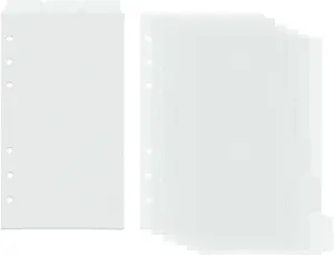 2 Set Personal A6 Binder Dividers Frosted Plastic Index Divider Blank Side 6 Tabs Top 3 Tabs Planner Insets 9 Sheets Refillable Page Protectors for 6 Ring Binder Notebook