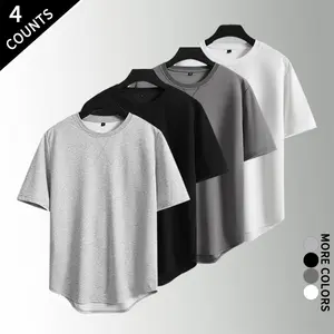 4PCS Curved Hem Short Sleeve T-Shirts, Soft Casual Tees for Wardrobe Staple outdoorfun