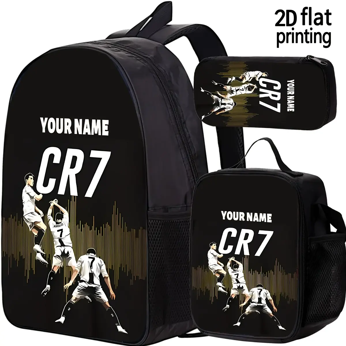 3 Pieces CR7 Football Star Backpack Large Capacity Lunch Bag Pencil Case Travel Backpack, with Adjustable Shoulder Strap Suitable for School, Sports, Camping, Travel, for Teenagers