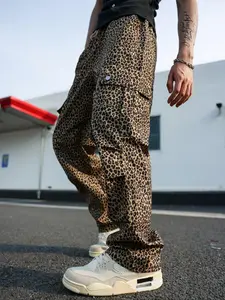 Leopard Print Cargo Pants for Men, Trendy Urban Fitted Casual Fashion for 2026, Stylish Fitted Sports Long Pants for All Seasons