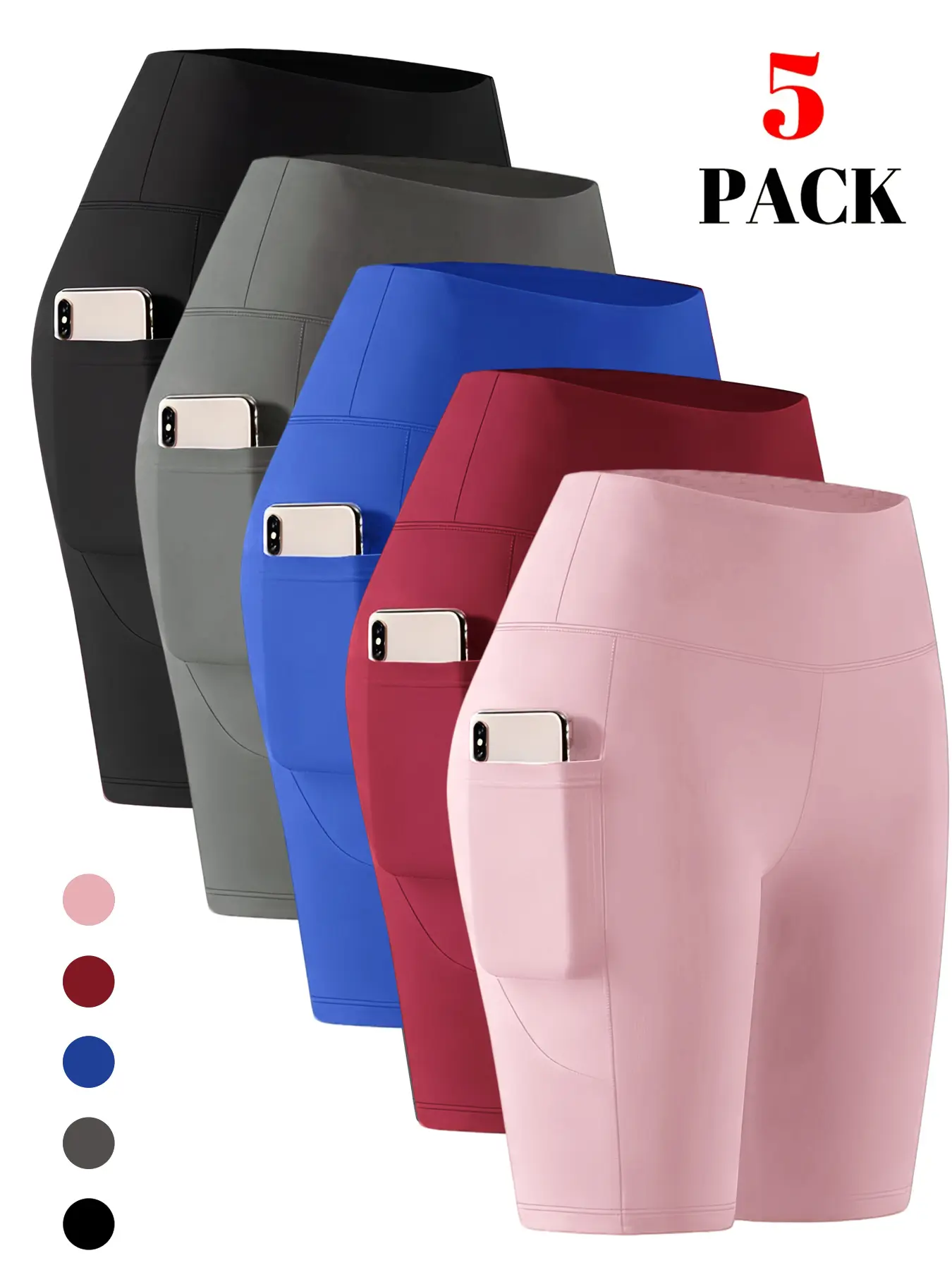 Women' High Waisted Quick-Dry Squat-Proof Yoga Shorts - 3 Inch Workout Gym Running Shorts with Elastic Waistband, Training, Fitness, Cycling & Running Gym Pants with Double-Sided Pockets, Abdominal Compression, Soft High-Elasticity for all-Season workout